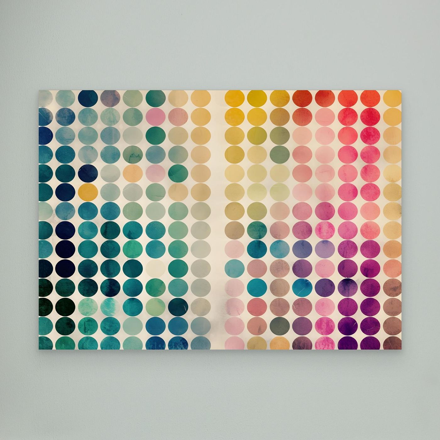 Modern Geometric Color Circle Abstract Artwork Featuring Vibrant Gradient Dot Pattern