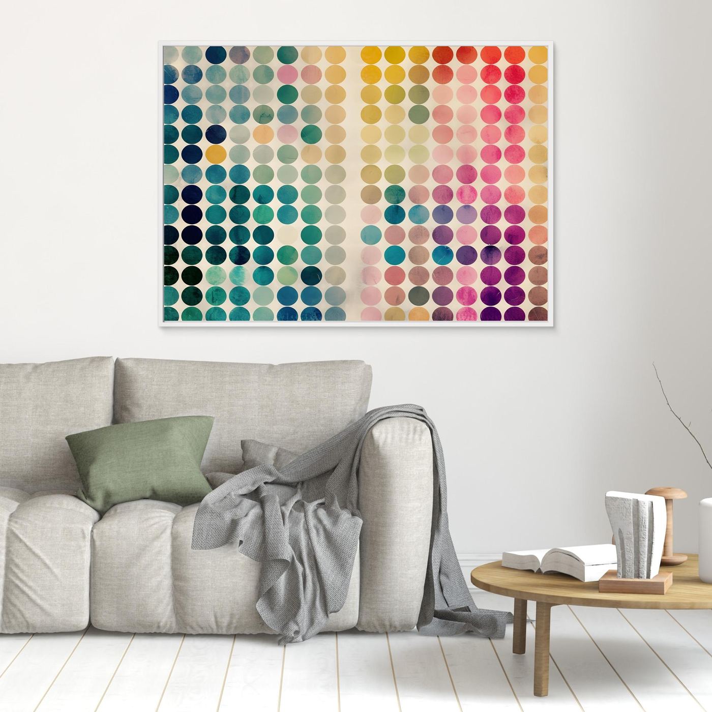 Modern Geometric Color Circle Abstract Artwork Featuring Vibrant Gradient Dot Pattern