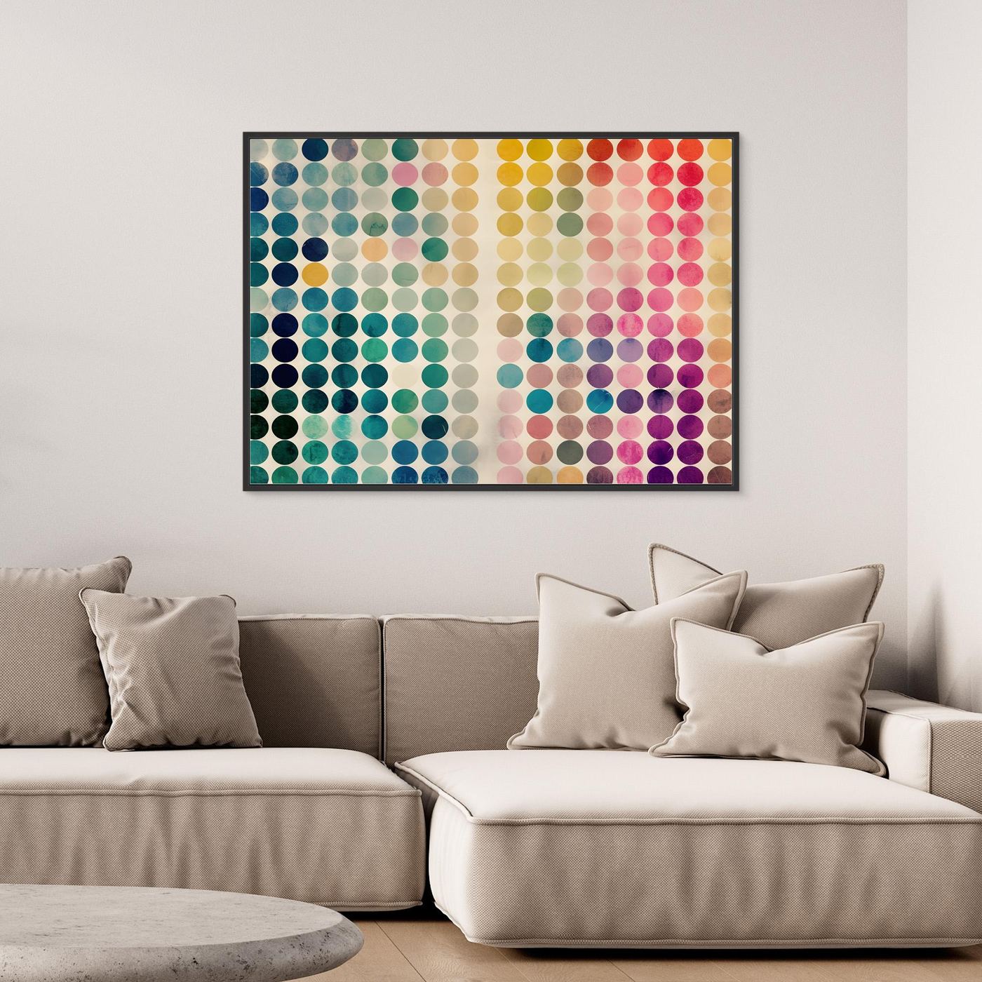 Modern Geometric Color Circle Abstract Artwork Featuring Vibrant Gradient Dot Pattern