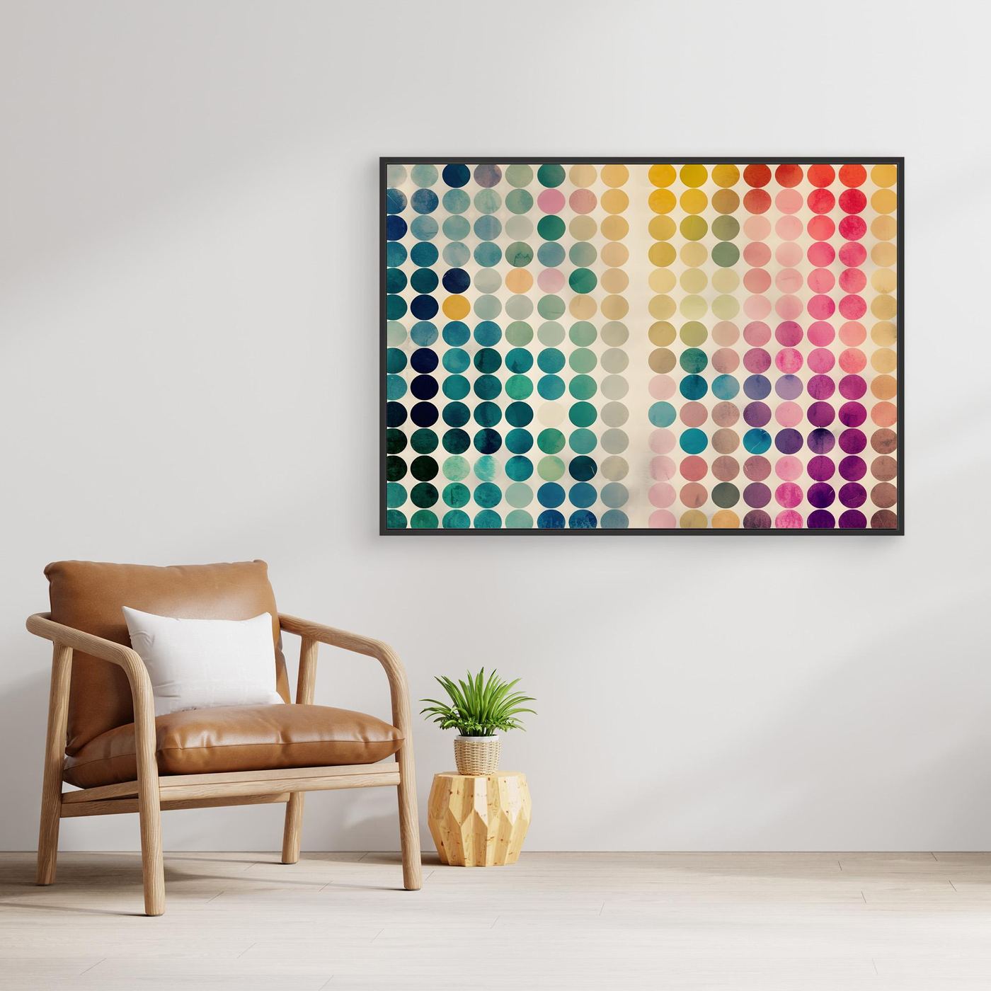 Modern Geometric Color Circle Abstract Artwork Featuring Vibrant Gradient Dot Pattern