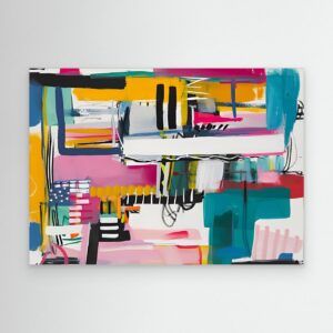 Dynamic Urban Abstract Painting with Bold Brushstrokes, Layered Geometric Forms