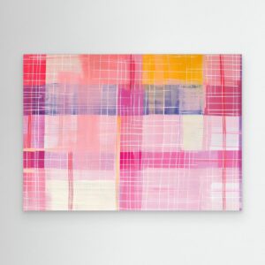 Modern Pink Abstract Grid Painting with White Linear Texture