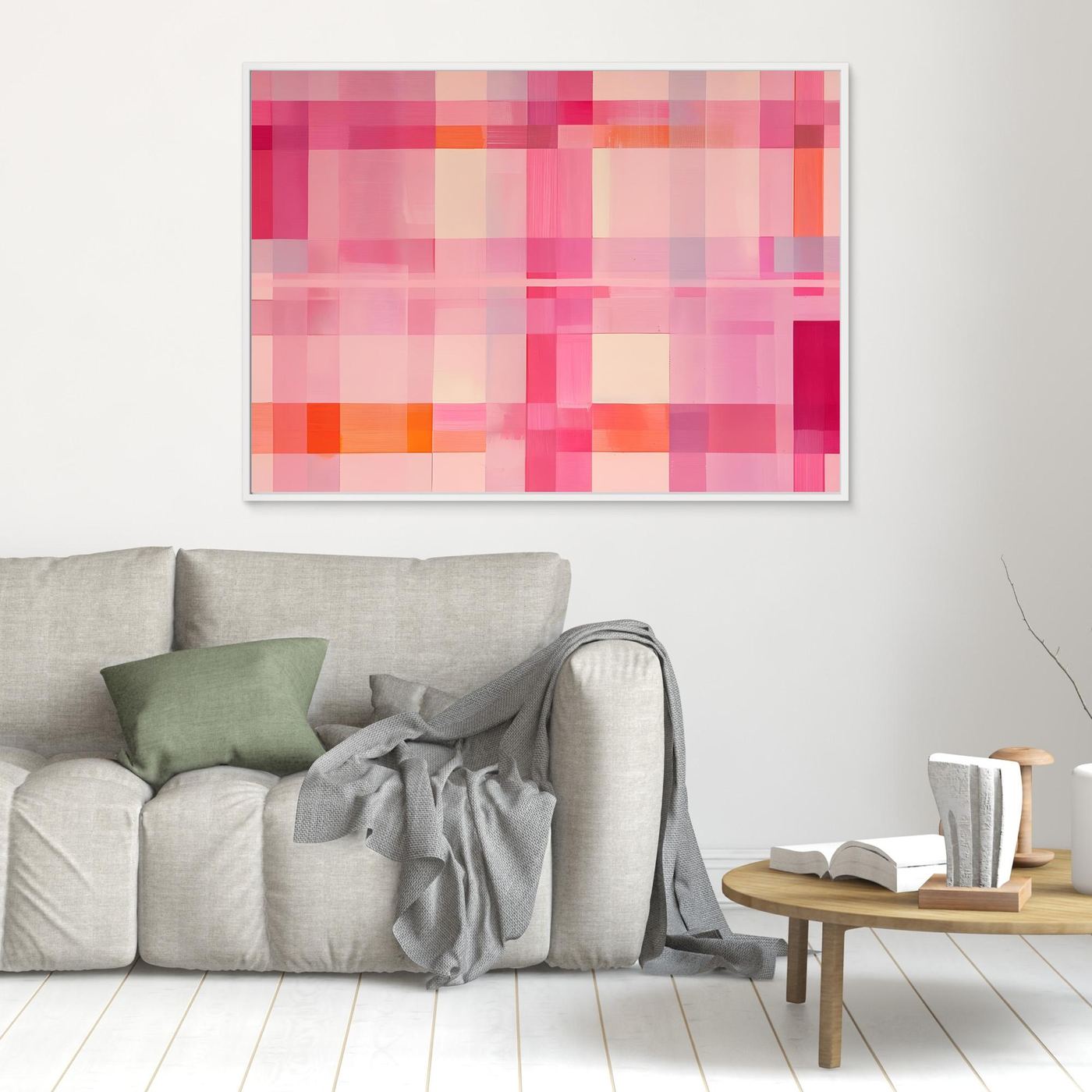 Pink Geometric Grid Abstract Background with Modern Minimal Blocks