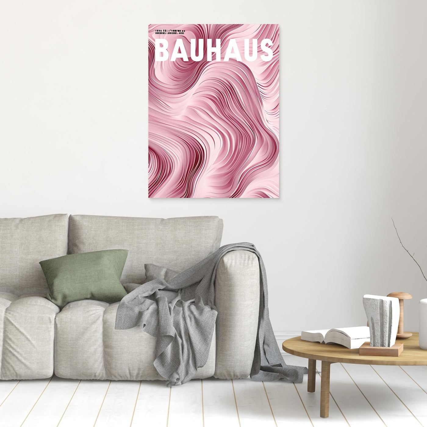 Elegant Pink Layered Wave Abstract Typography Background Wall Art