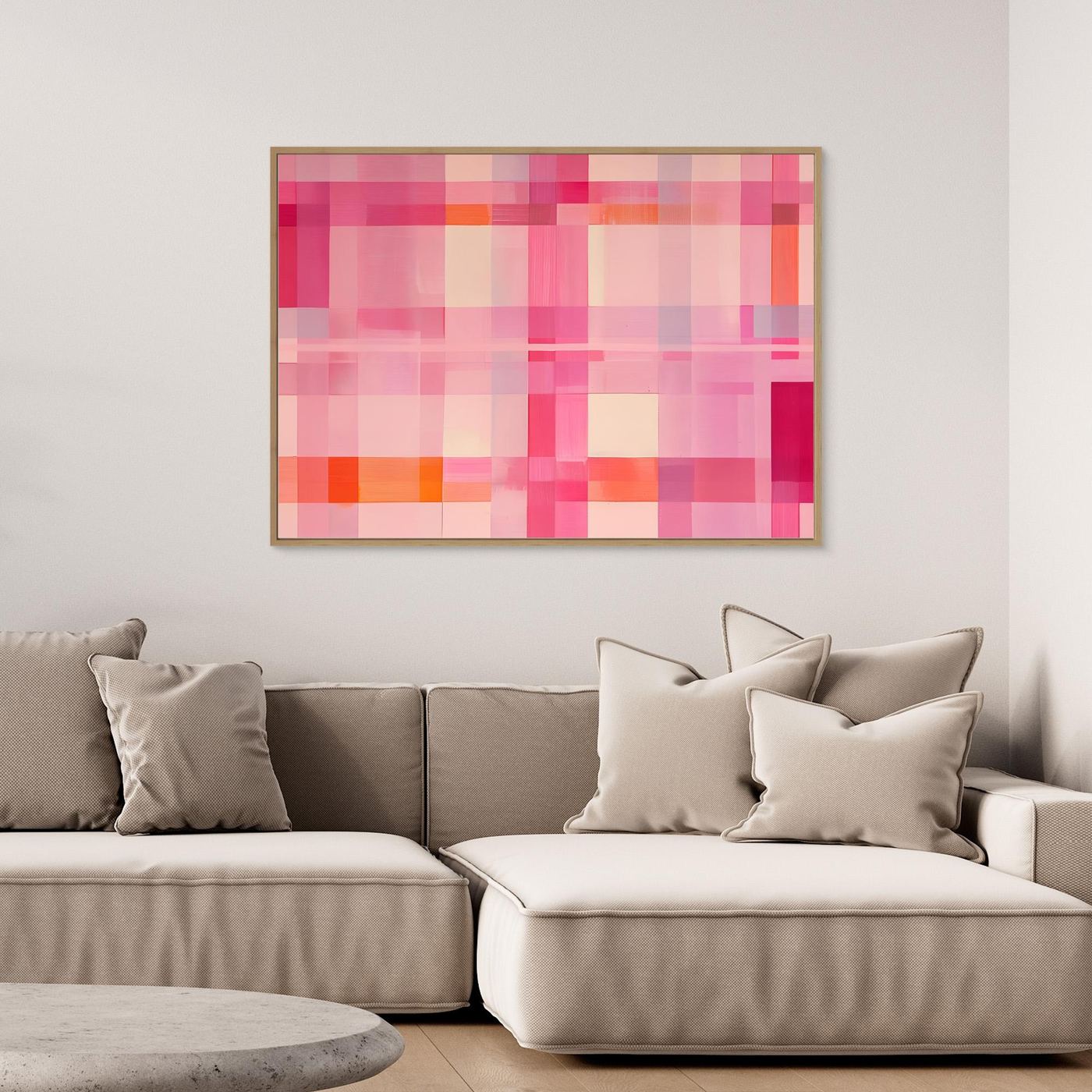 Pink Geometric Grid Abstract Background with Modern Minimal Blocks