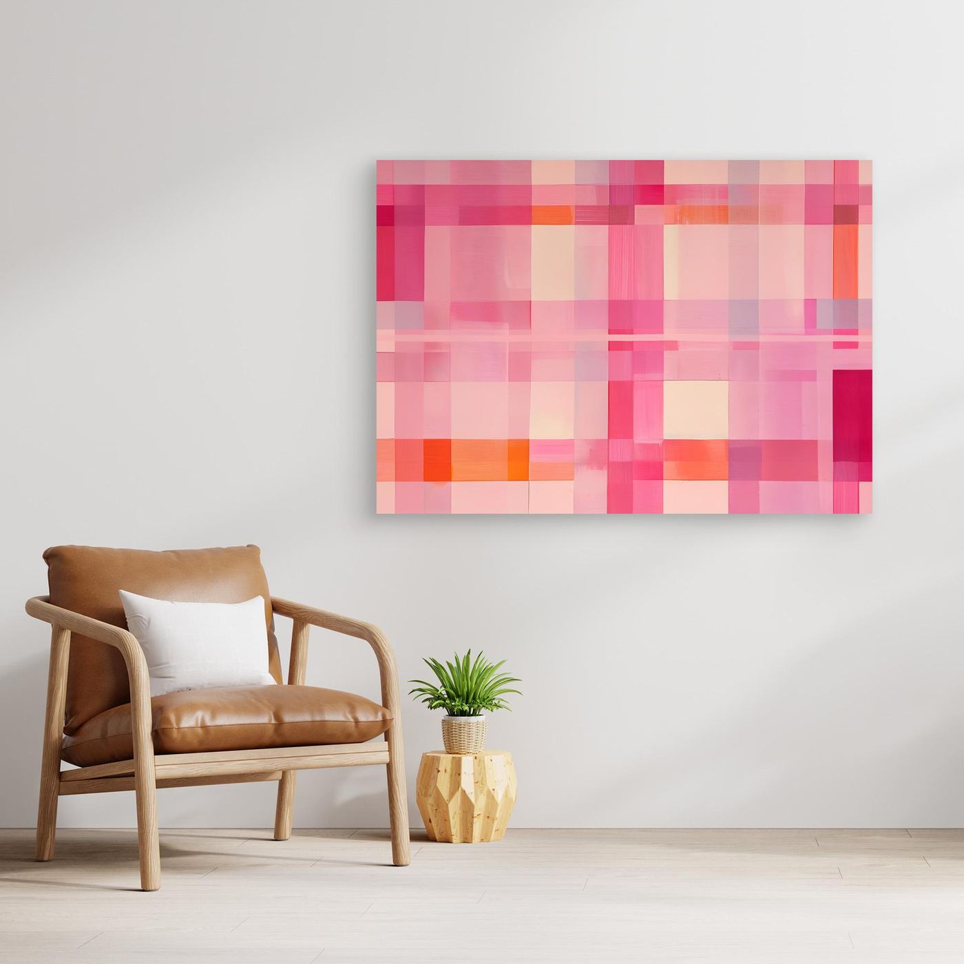 Pink Geometric Grid Abstract Background with Modern Minimal Blocks