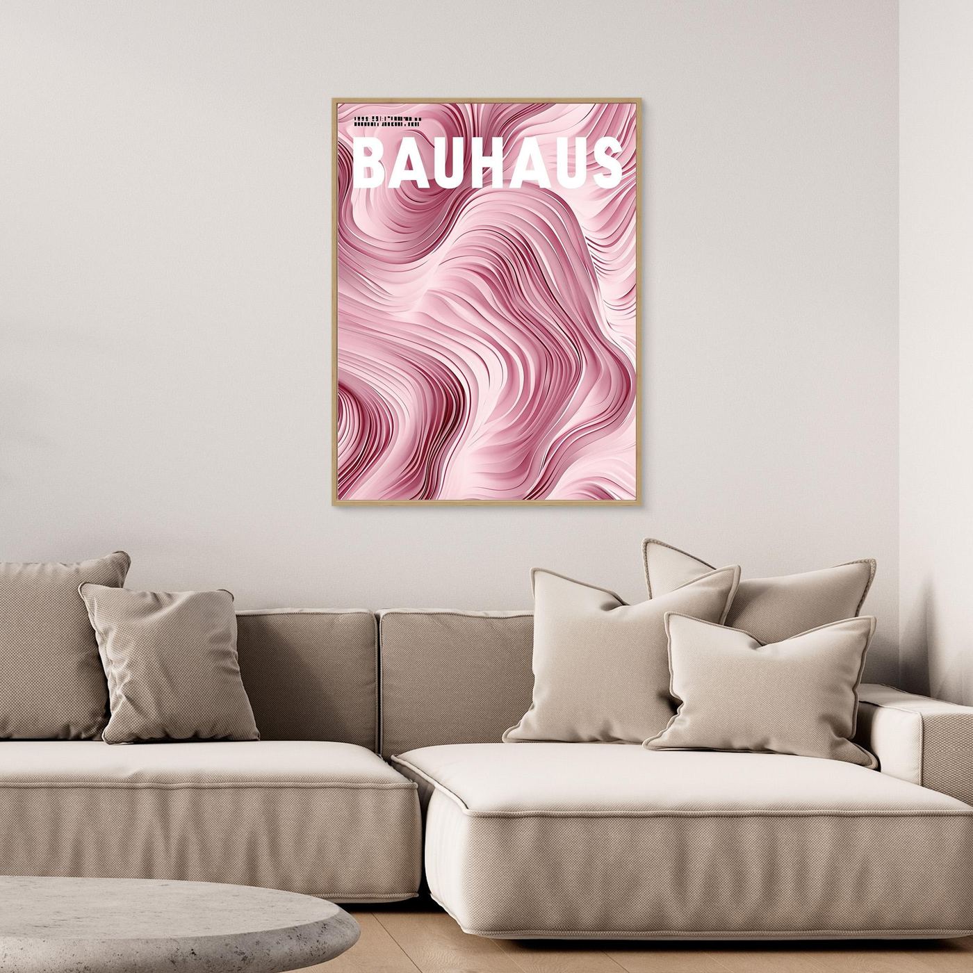Elegant Pink Layered Wave Abstract Typography Background Wall Art