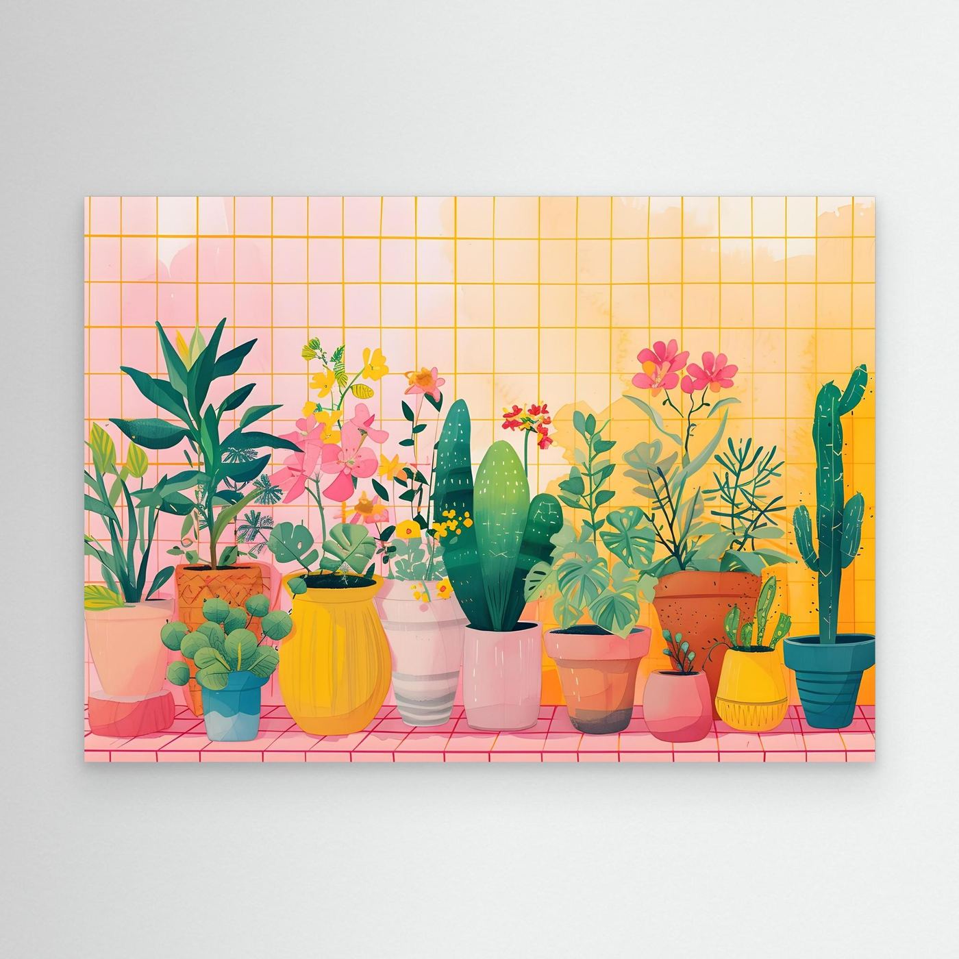 Modern Botanical Garden Illustration with Colorful Indoor Houseplants