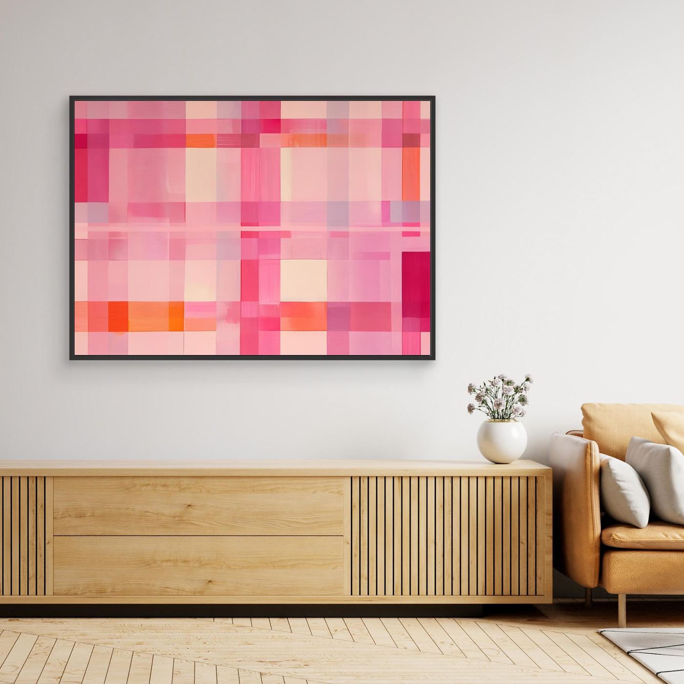 Pink Geometric Grid Abstract Background with Modern Minimal Blocks