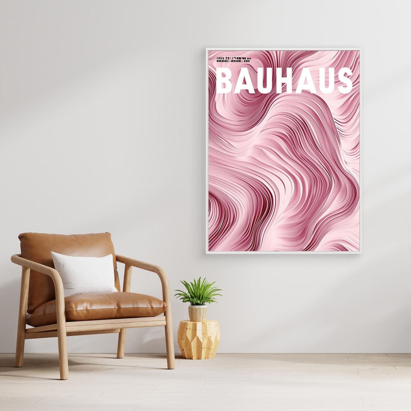 Elegant Pink Layered Wave Abstract Typography Background Wall Art