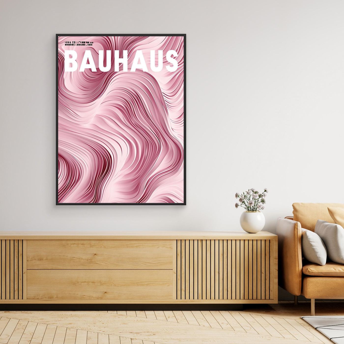 Elegant Pink Layered Wave Abstract Typography Background Wall Art