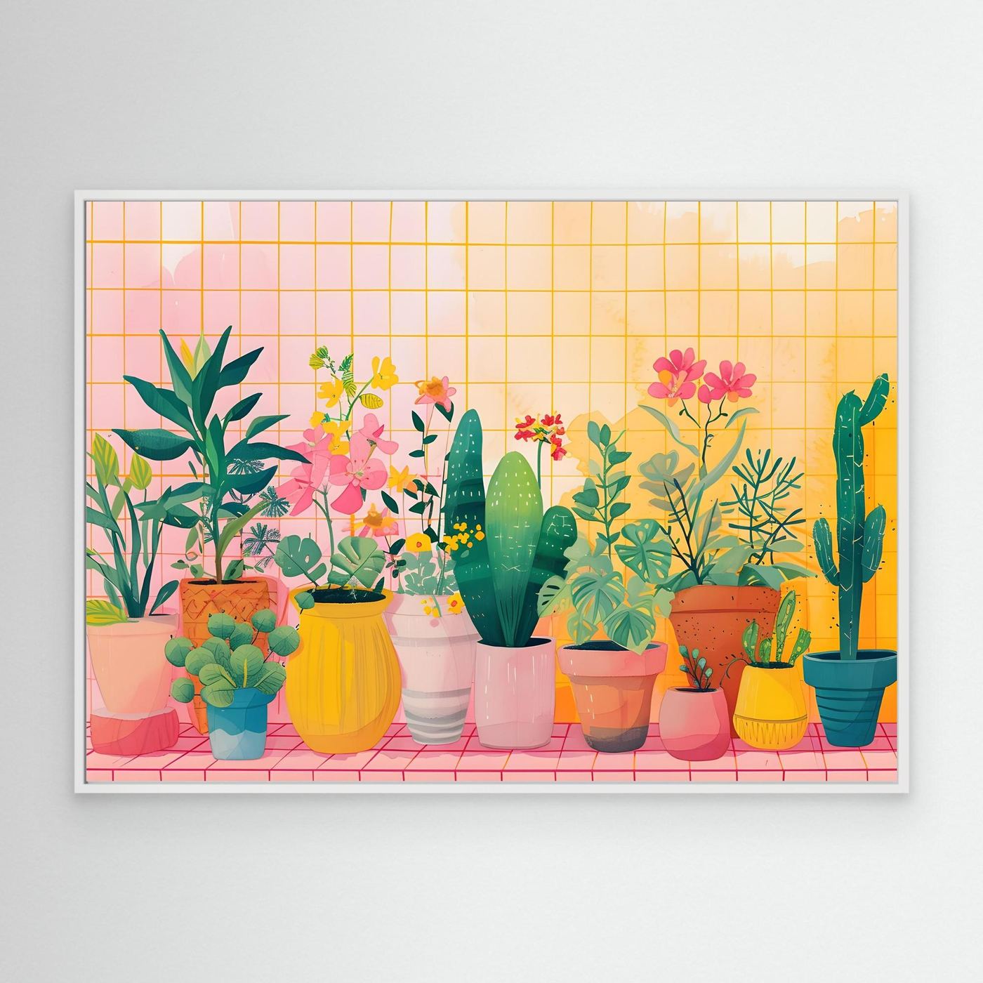 Modern Botanical Garden Illustration with Colorful Indoor Houseplants