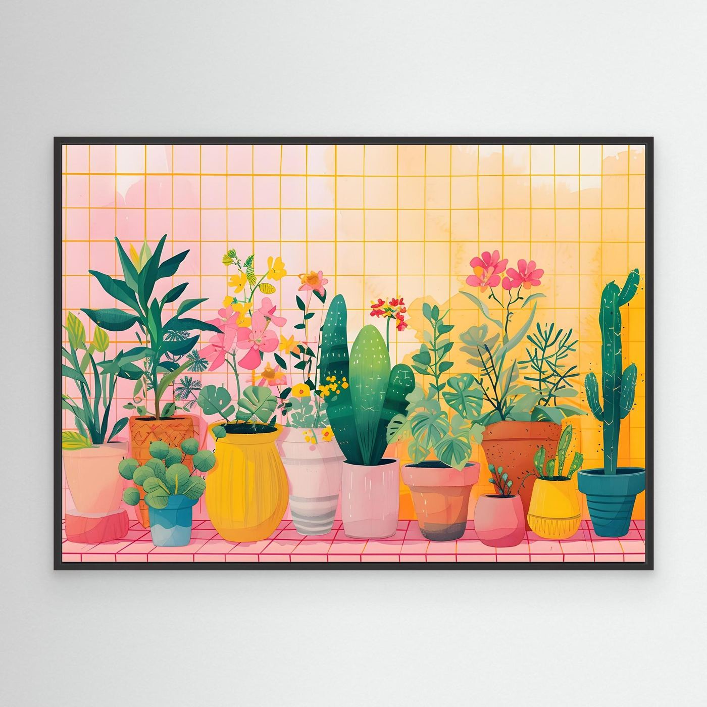 Modern Botanical Garden Illustration with Colorful Indoor Houseplants