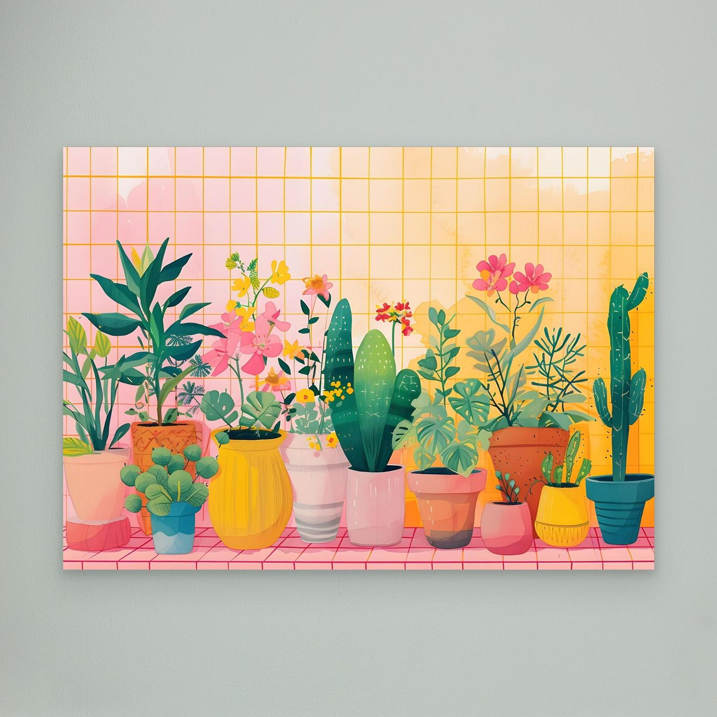 Modern Botanical Garden Illustration with Colorful Indoor Houseplants