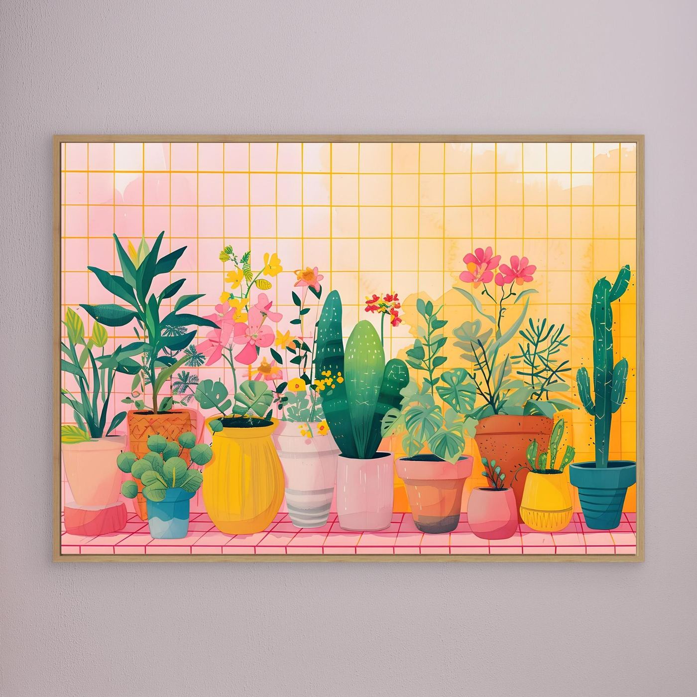 Modern Botanical Garden Illustration with Colorful Indoor Houseplants