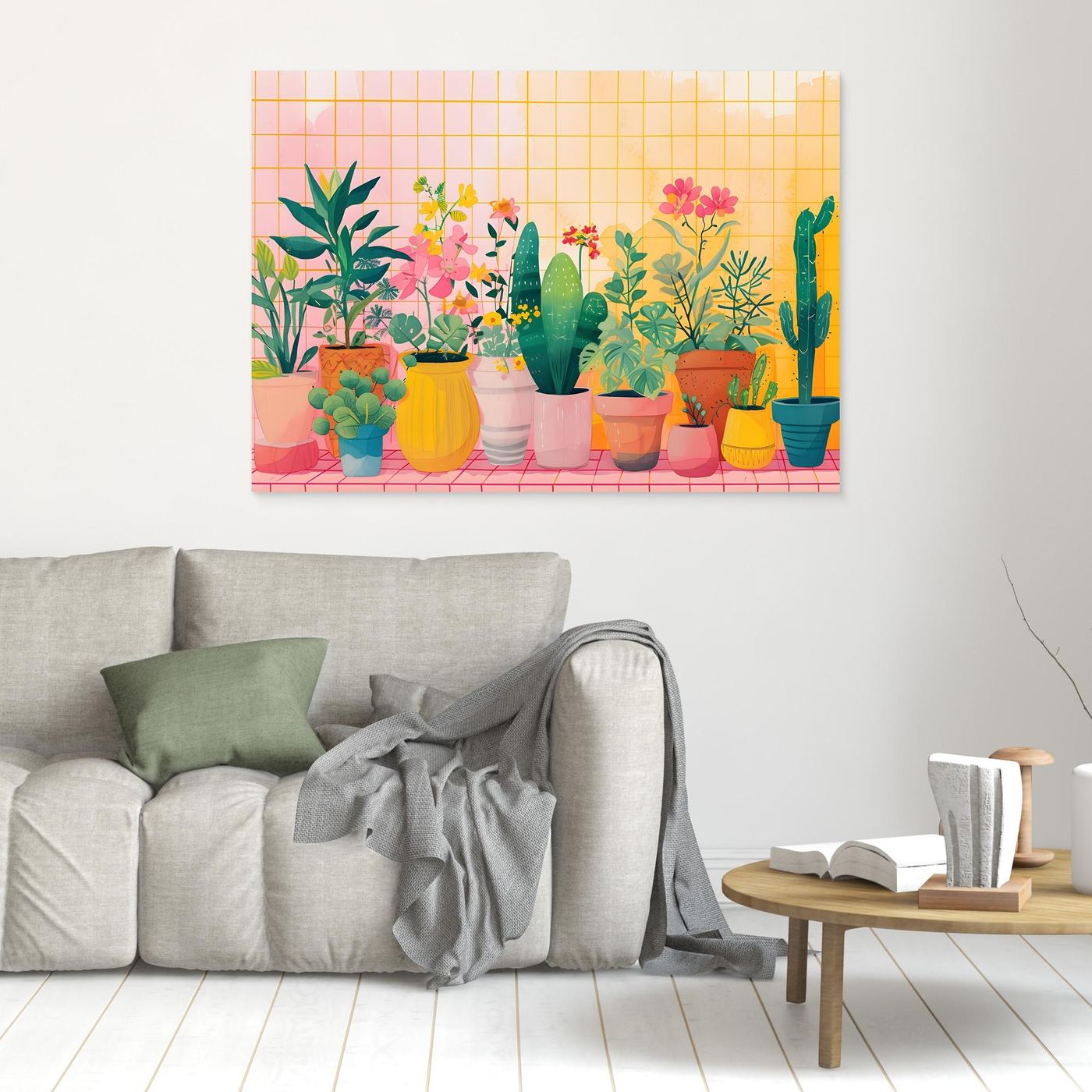 Modern Botanical Garden Illustration with Colorful Indoor Houseplants