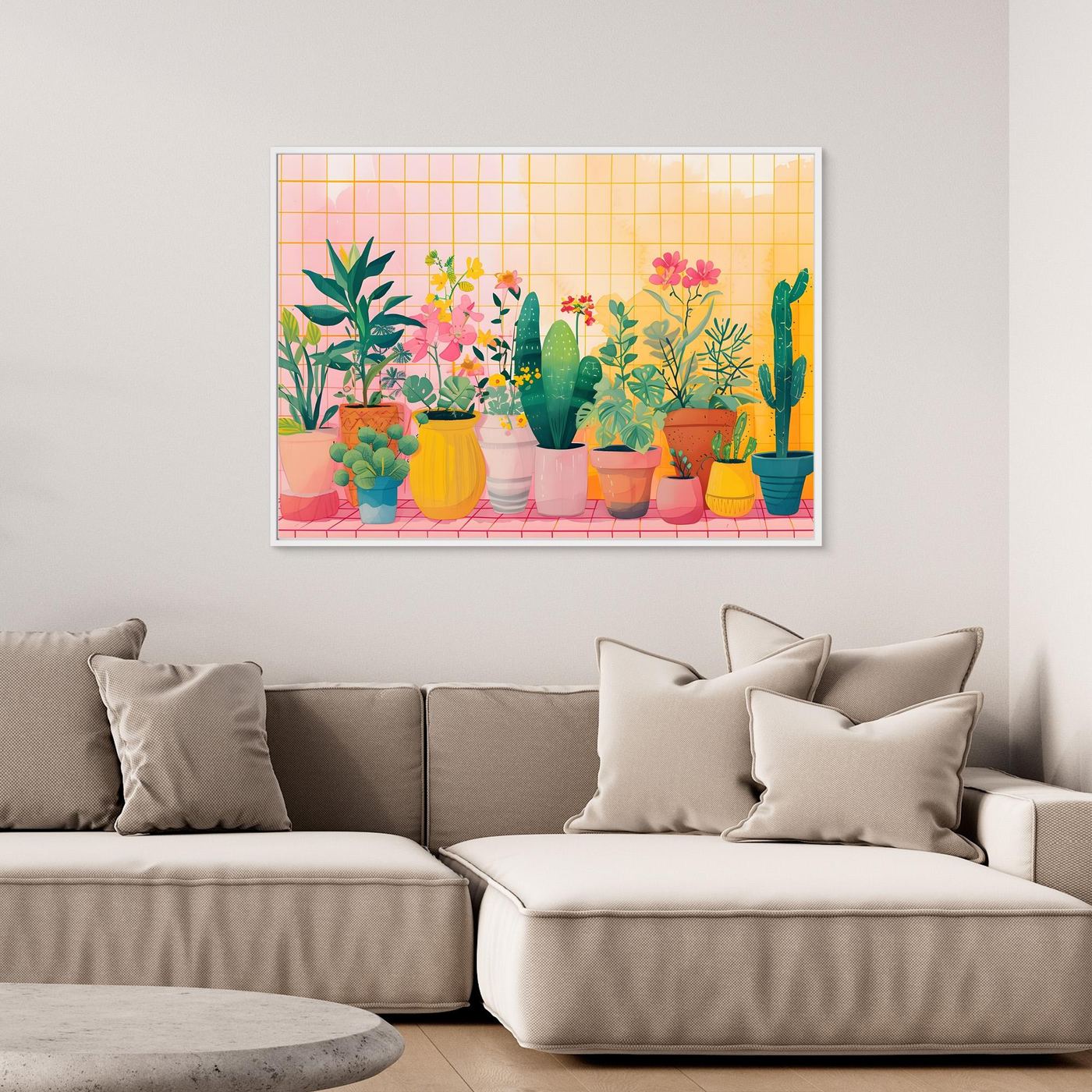 Modern Botanical Garden Illustration with Colorful Indoor Houseplants