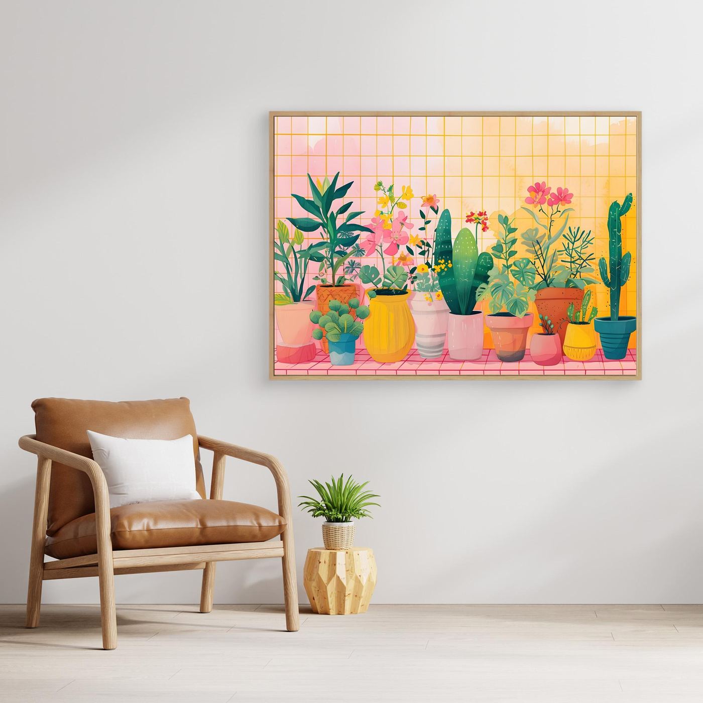Modern Botanical Garden Illustration with Colorful Indoor Houseplants