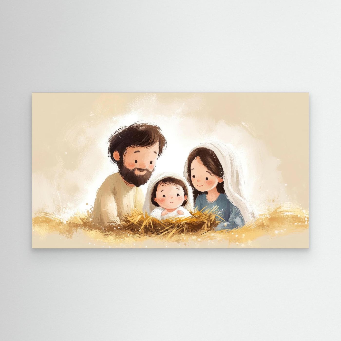 Cute Nativity Scene Illustration – Holy Family with Baby Jesus