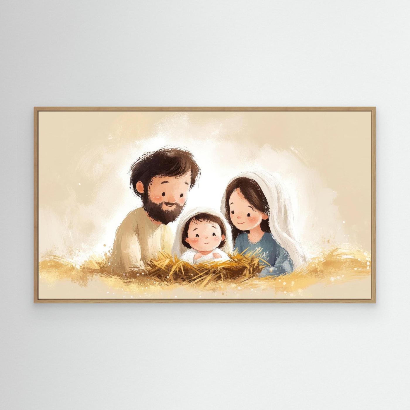 Cute Nativity Scene Illustration – Holy Family with Baby Jesus