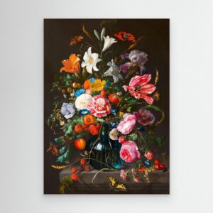 Vintage Floral Arrangement | Dutch Still Life with Blue Glass Vase