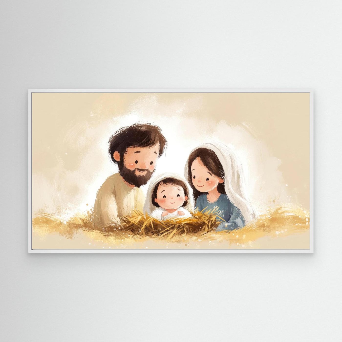 Cute Nativity Scene Illustration – Holy Family with Baby Jesus