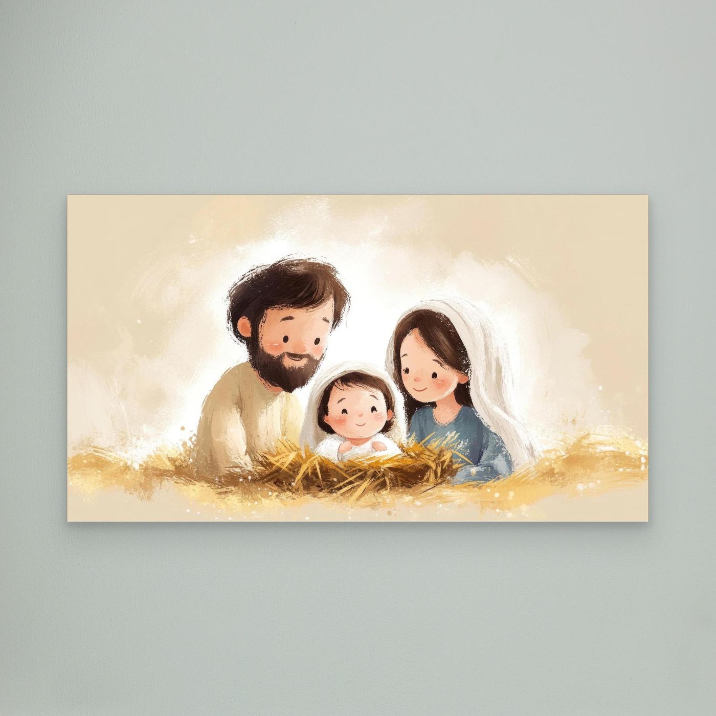 Cute Nativity Scene Illustration – Holy Family with Baby Jesus
