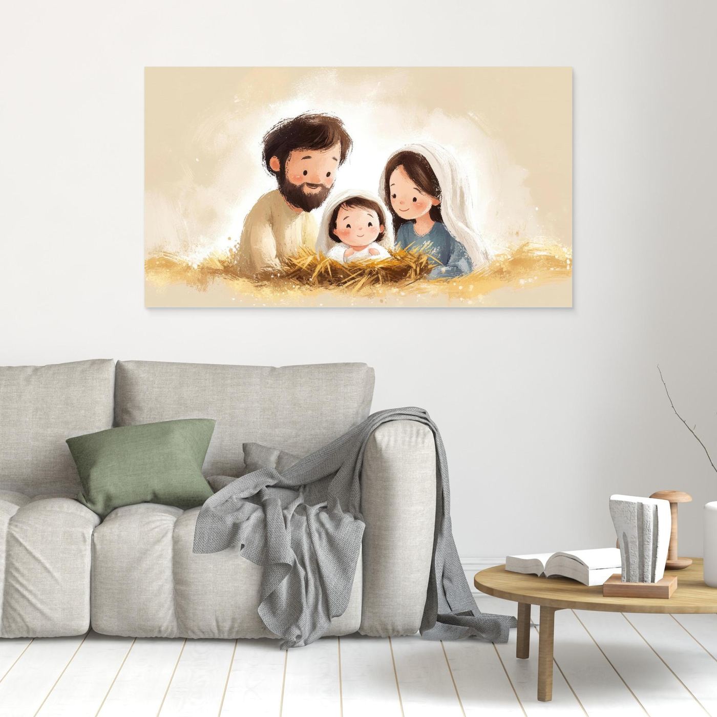 Cute Nativity Scene Illustration – Holy Family with Baby Jesus