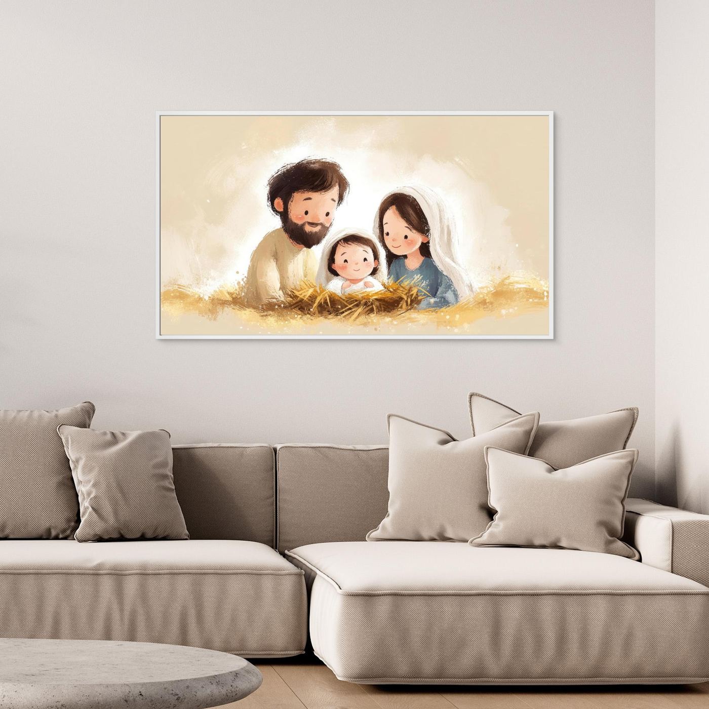 Cute Nativity Scene Illustration – Holy Family with Baby Jesus