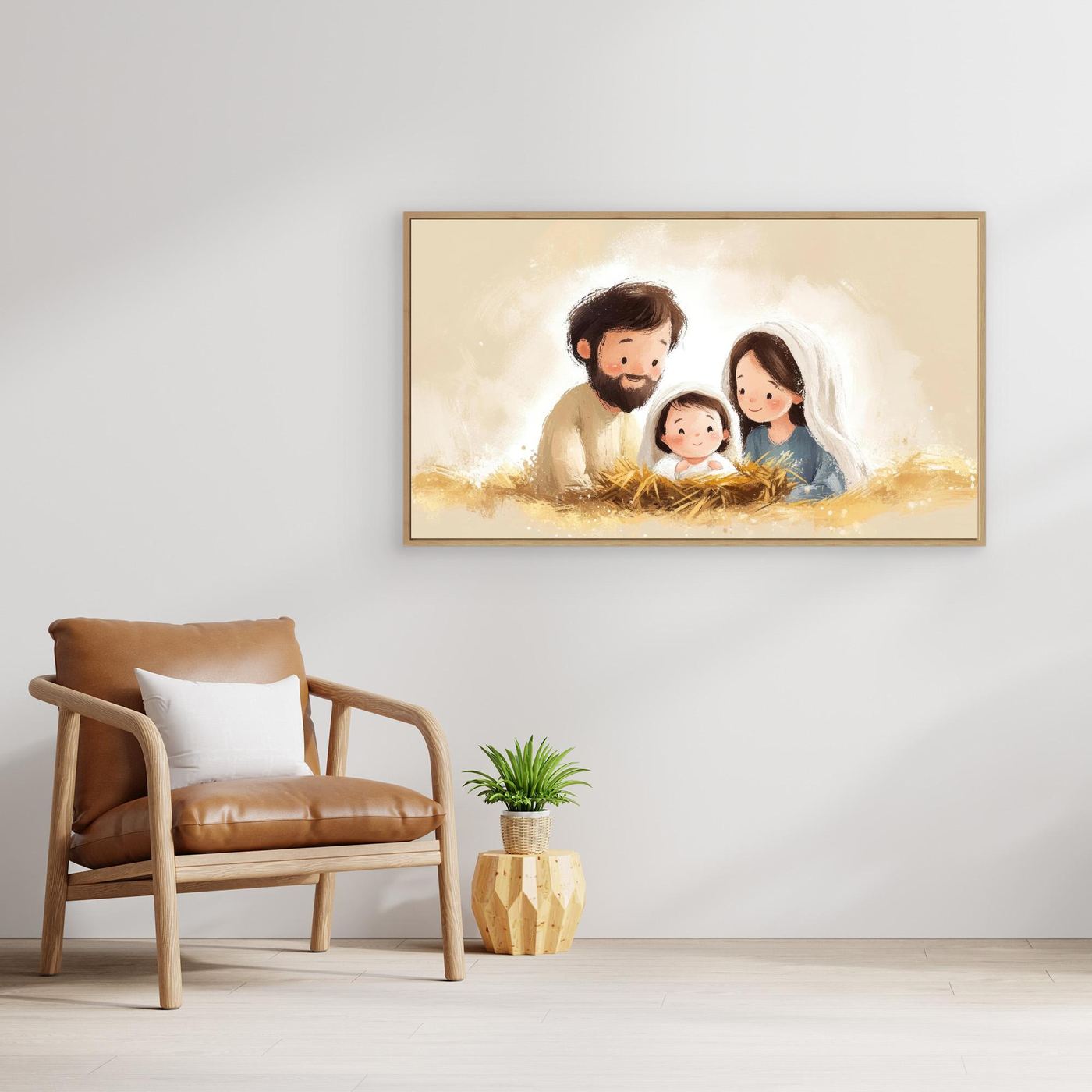 Cute Nativity Scene Illustration – Holy Family with Baby Jesus
