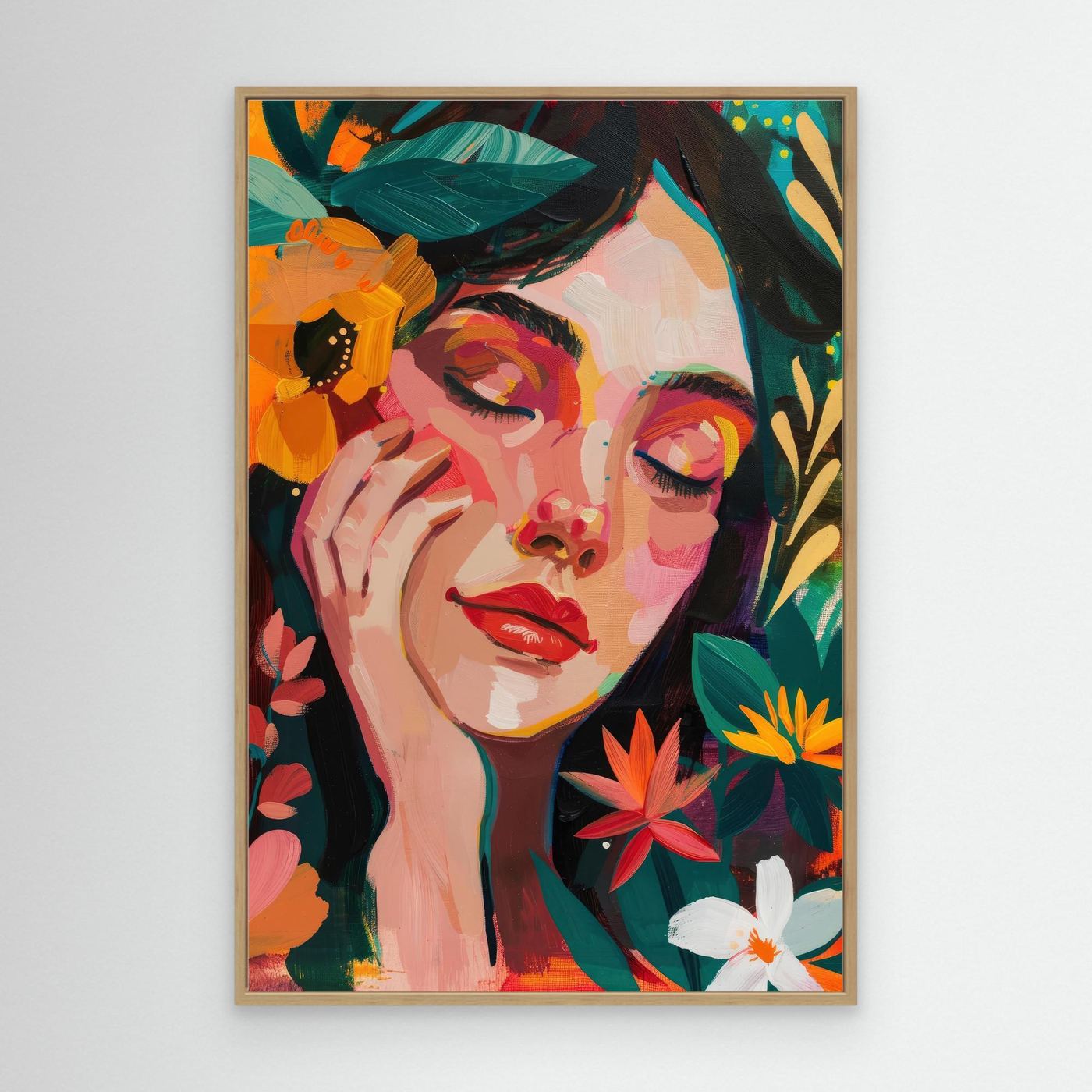 Abstract portrait, palette knife painting, colorful woman portrait, modern acrylic art