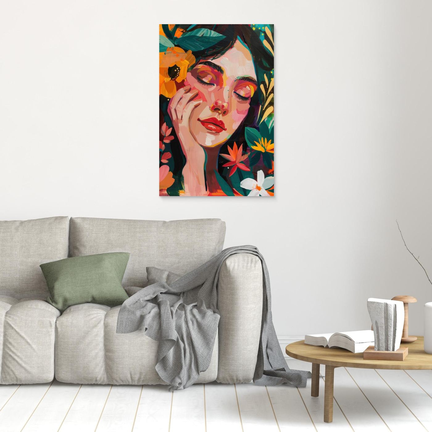 Abstract portrait, palette knife painting, colorful woman portrait, modern acrylic art