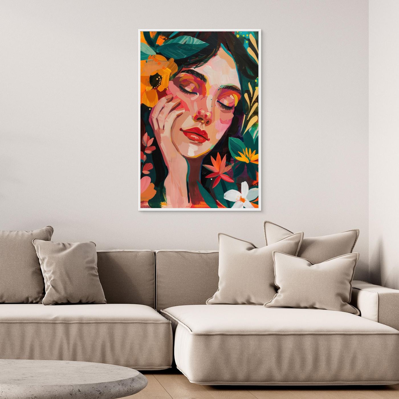 Abstract portrait, palette knife painting, colorful woman portrait, modern acrylic art