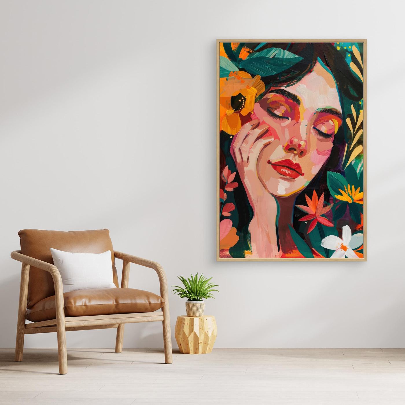 Abstract portrait, palette knife painting, colorful woman portrait, modern acrylic art