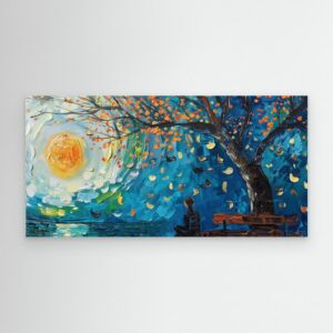 Moonlit Autumn Tree – Impressionist Landscape with Falling Leaves