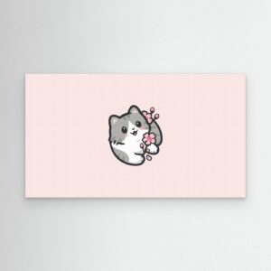 Cute Kawaii Cat Holding Cherry Blossom Illustration