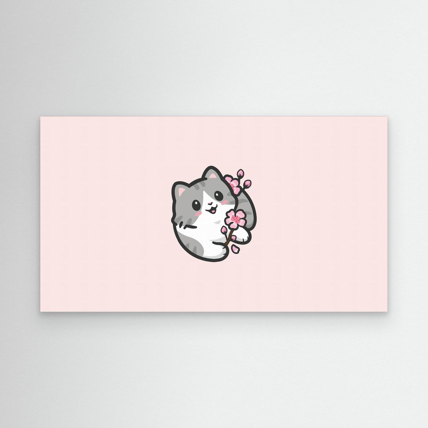 Cute Kawaii Cat Holding Cherry Blossom Illustration