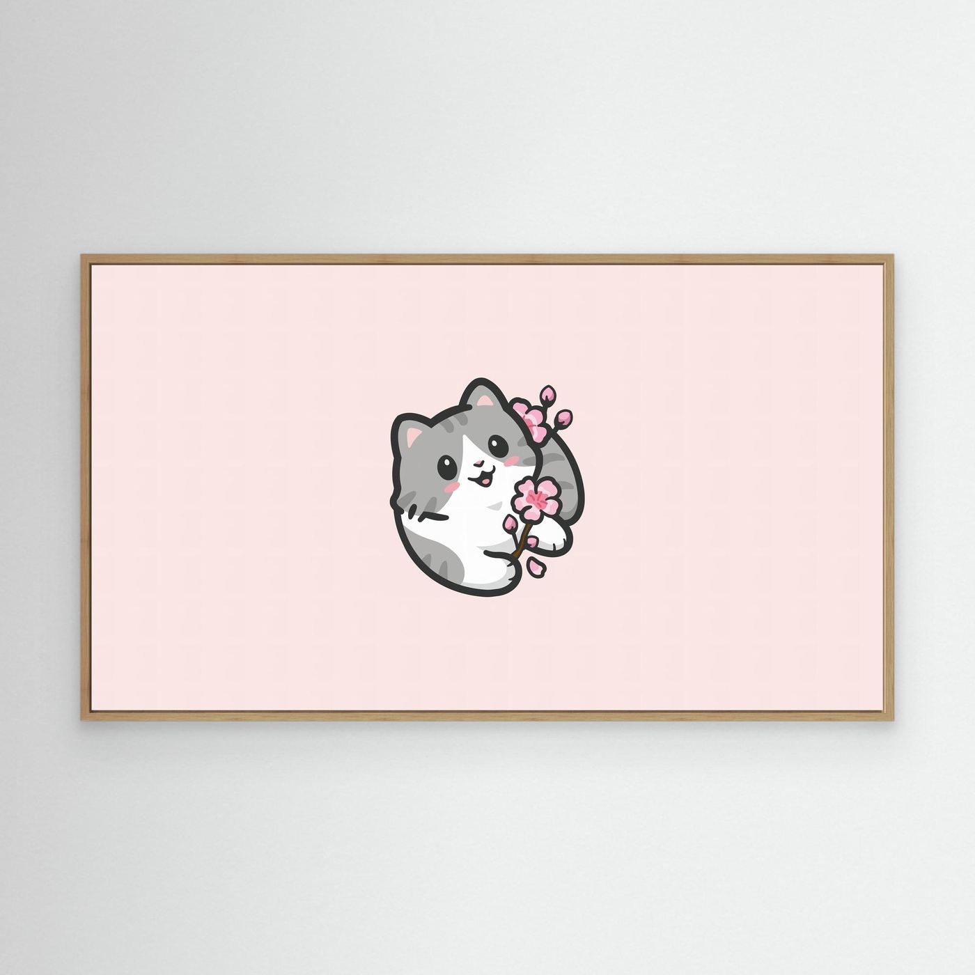 Cute Kawaii Cat Holding Cherry Blossom Illustration