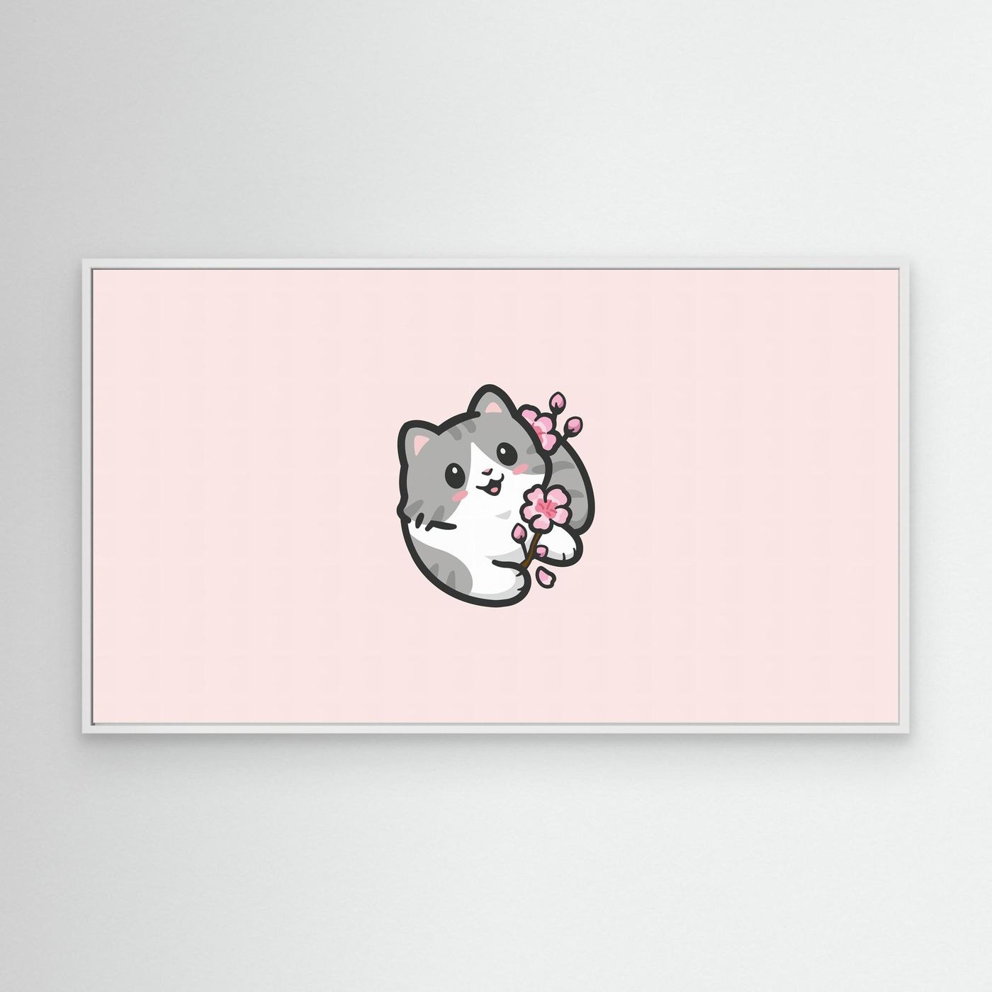 Cute Kawaii Cat Holding Cherry Blossom Illustration