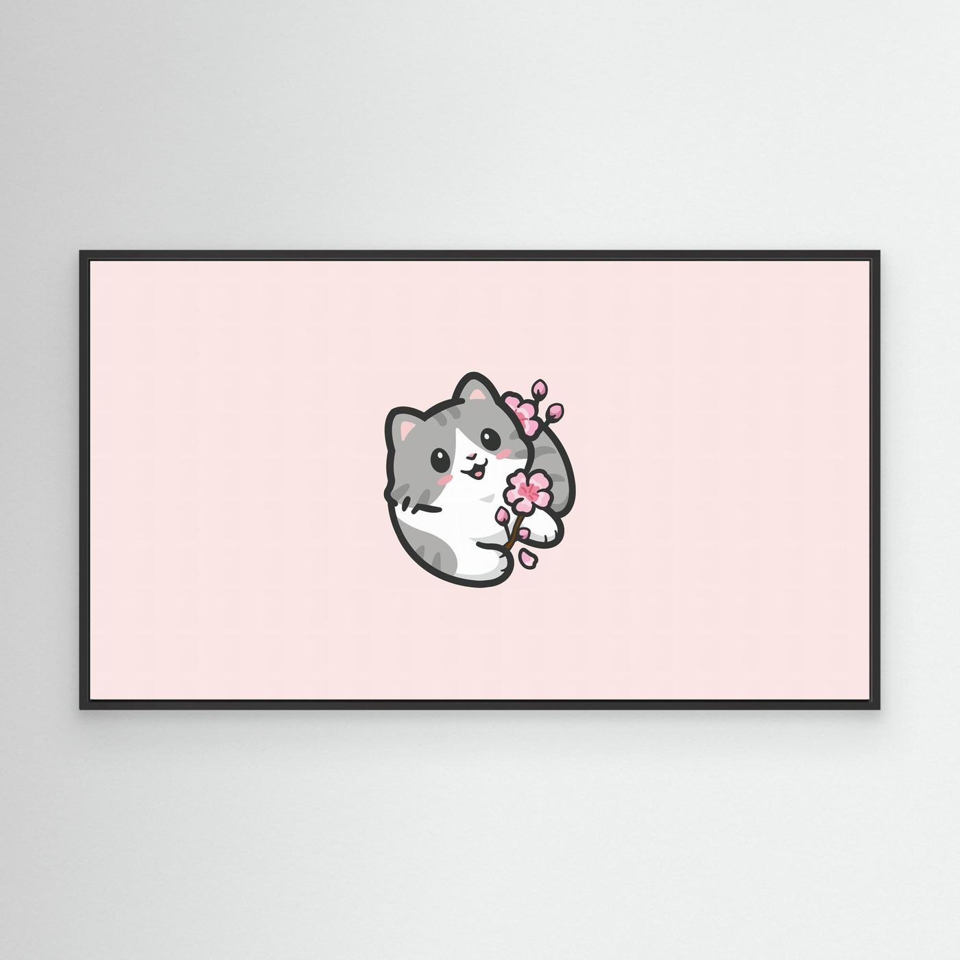 Cute Kawaii Cat Holding Cherry Blossom Illustration