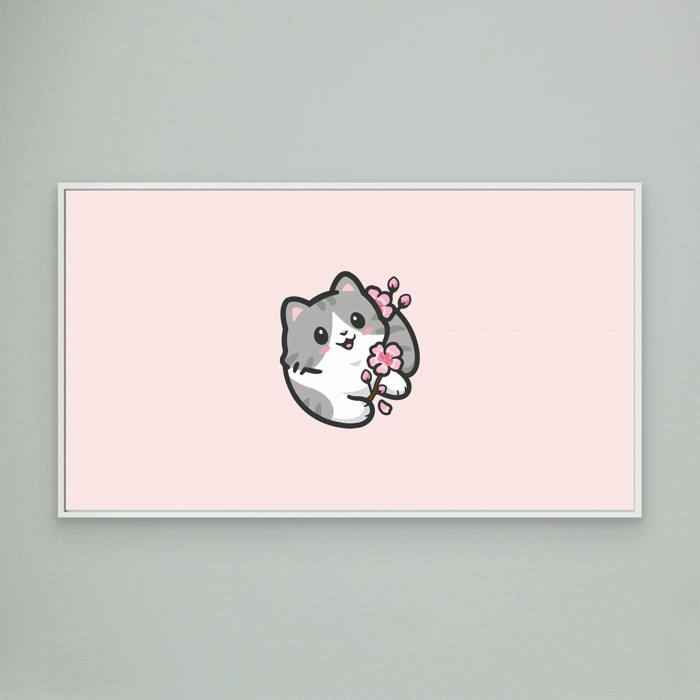 Cute Kawaii Cat Holding Cherry Blossom Illustration
