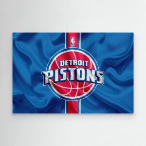 Detroit Pistons Logo on Waving Silk Flag Art