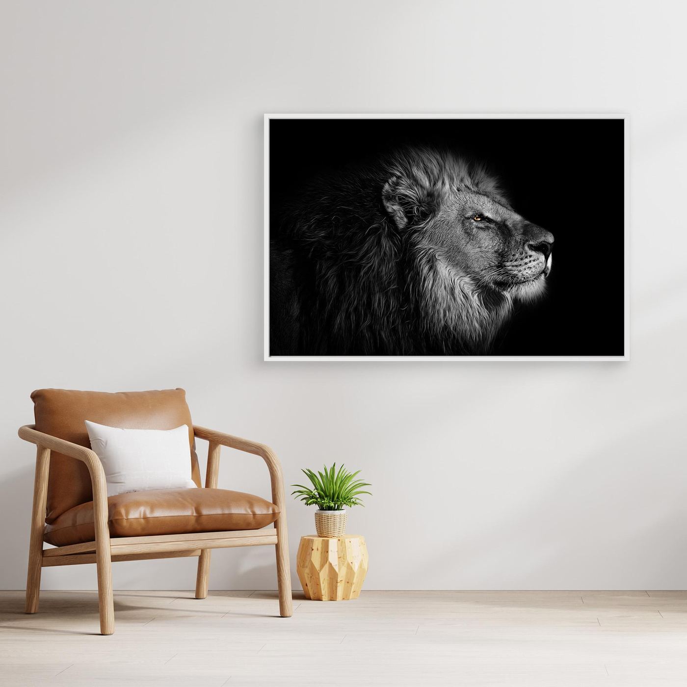 Majestic Black and White Lion Portrait 4K Wallpaper