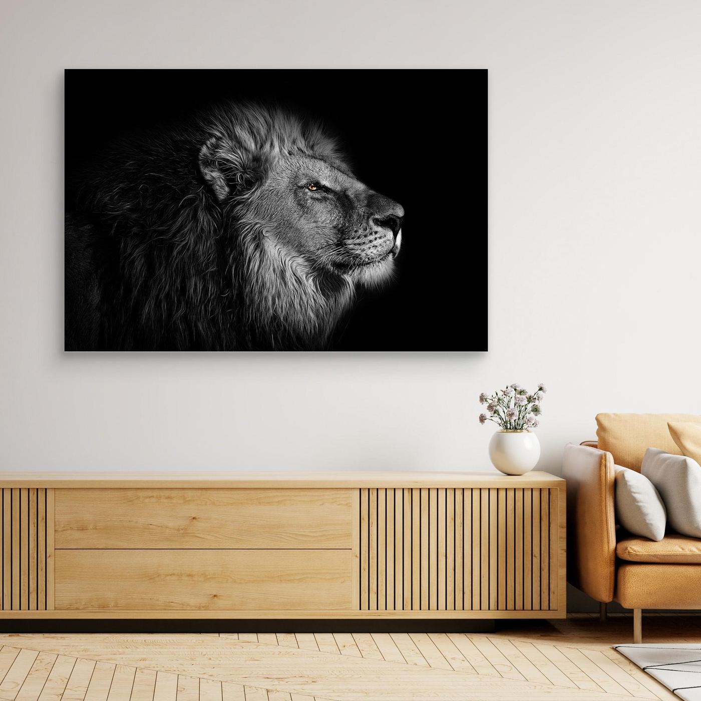 Majestic Black and White Lion Portrait 4K Wallpaper