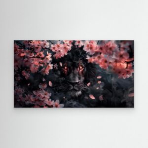 Dark Mystic Lion with Cherry Blossoms 4K Wallpaper