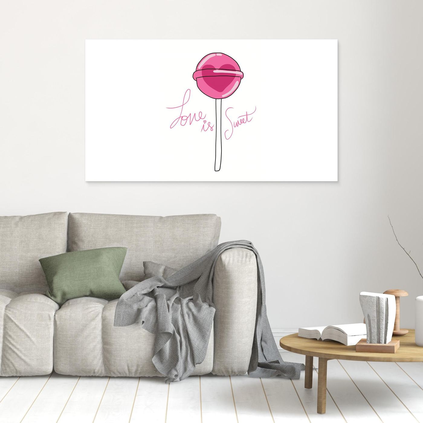 Love Is Sweet Pink Lollipop Minimal Wallpaper