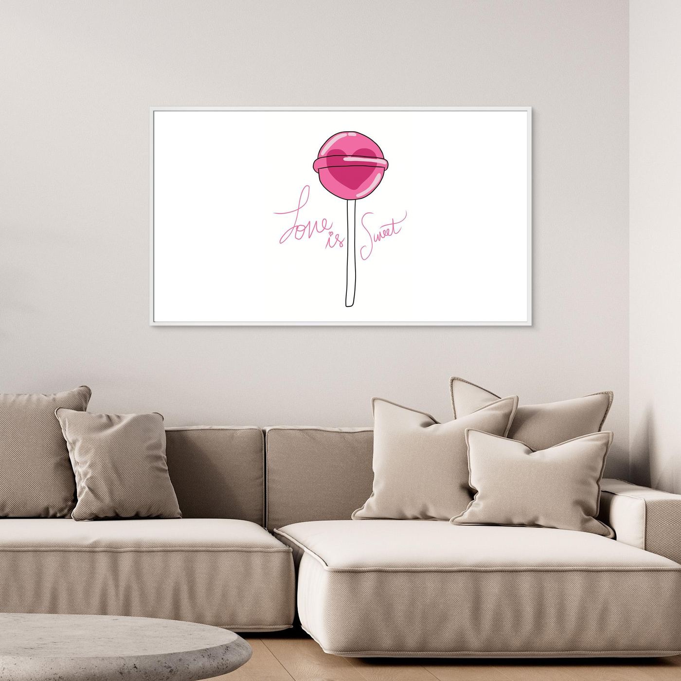Love Is Sweet Pink Lollipop Minimal Wallpaper