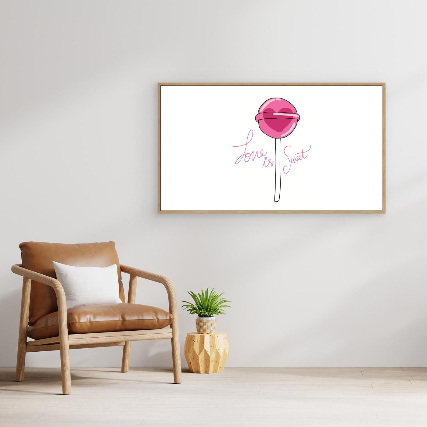 Love Is Sweet Pink Lollipop Minimal Wallpaper