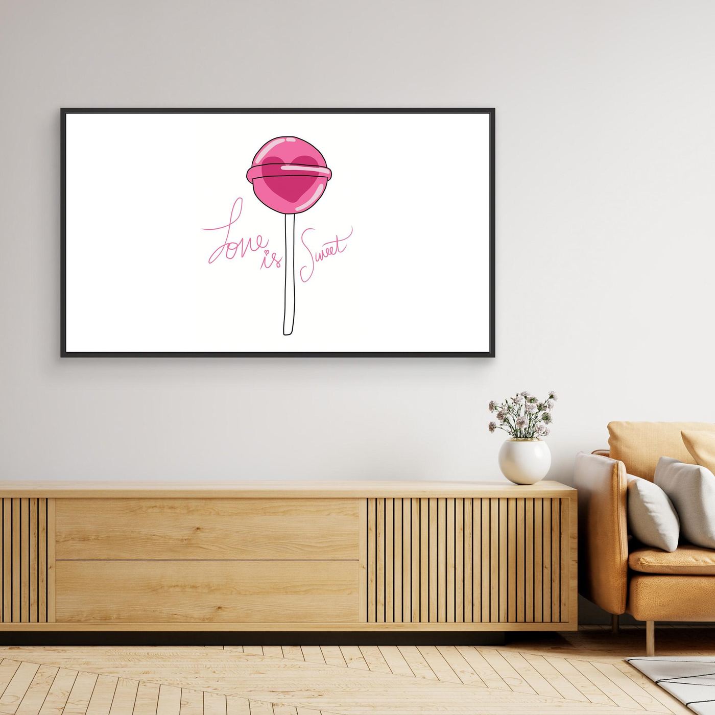 Love Is Sweet Pink Lollipop Minimal Wallpaper