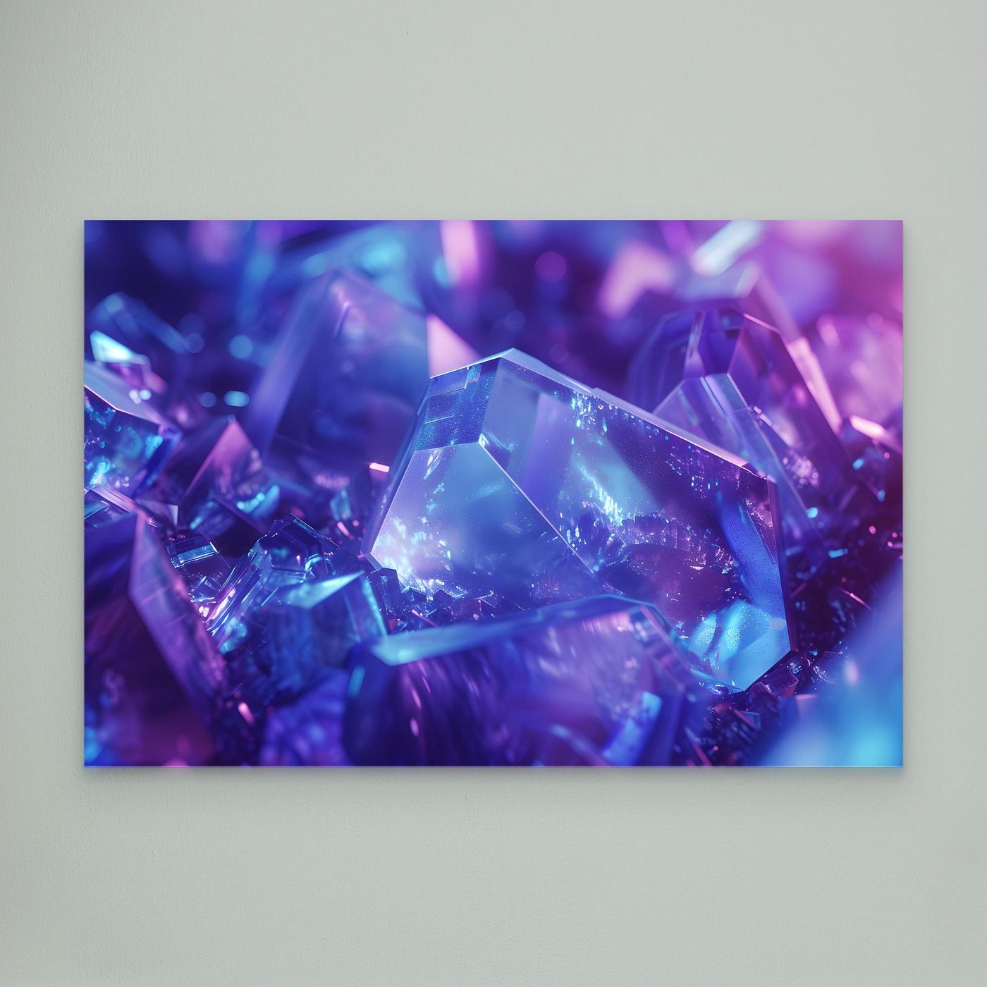 Blue & Purple Crystal Abstract Background – Glowing Gemstone Macro Digital Art
